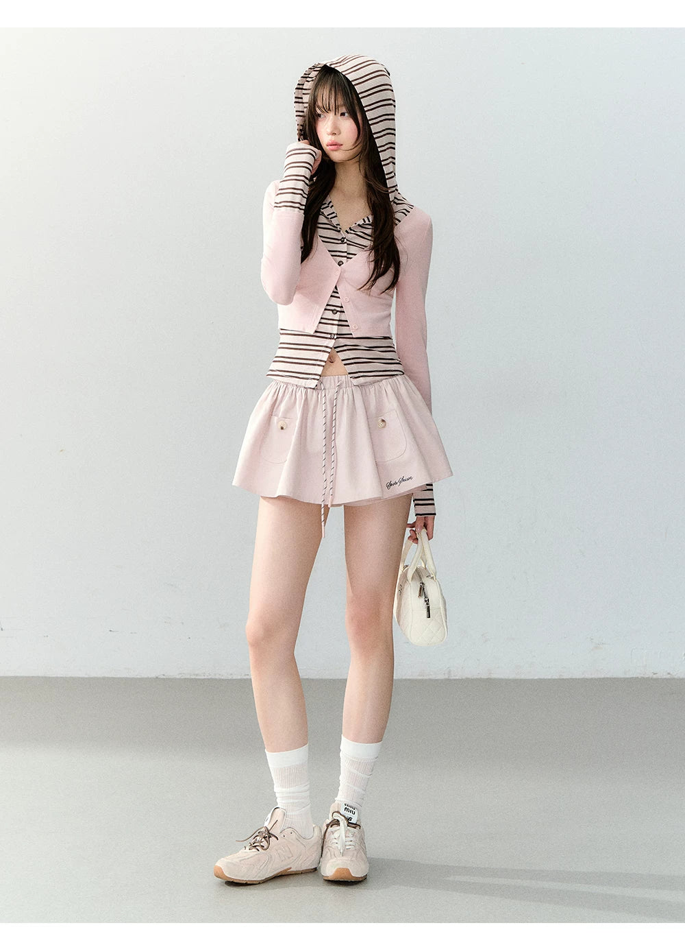 Sporty Striped Layered Hooded Top