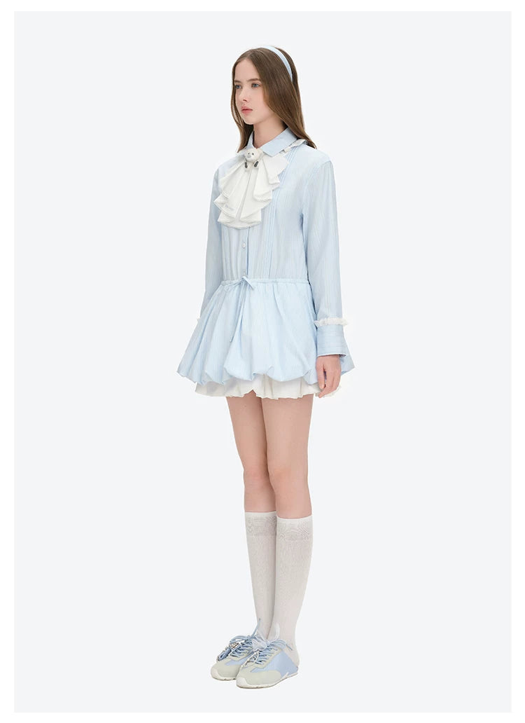 Smocked Bouquet Sleeve Waist-Cinching Mini Dress