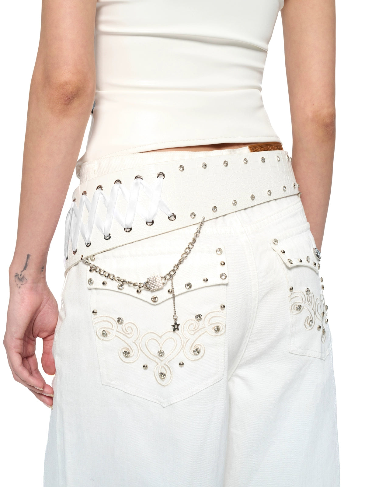 Asymmetric Logo-Embellished Chain & Ribbon Belt
