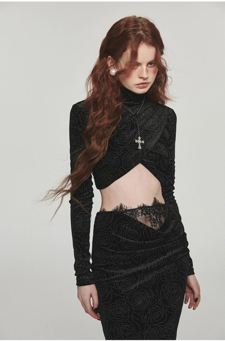 Velvet Turtleneck Crossed Blouse - CHINASQUAD