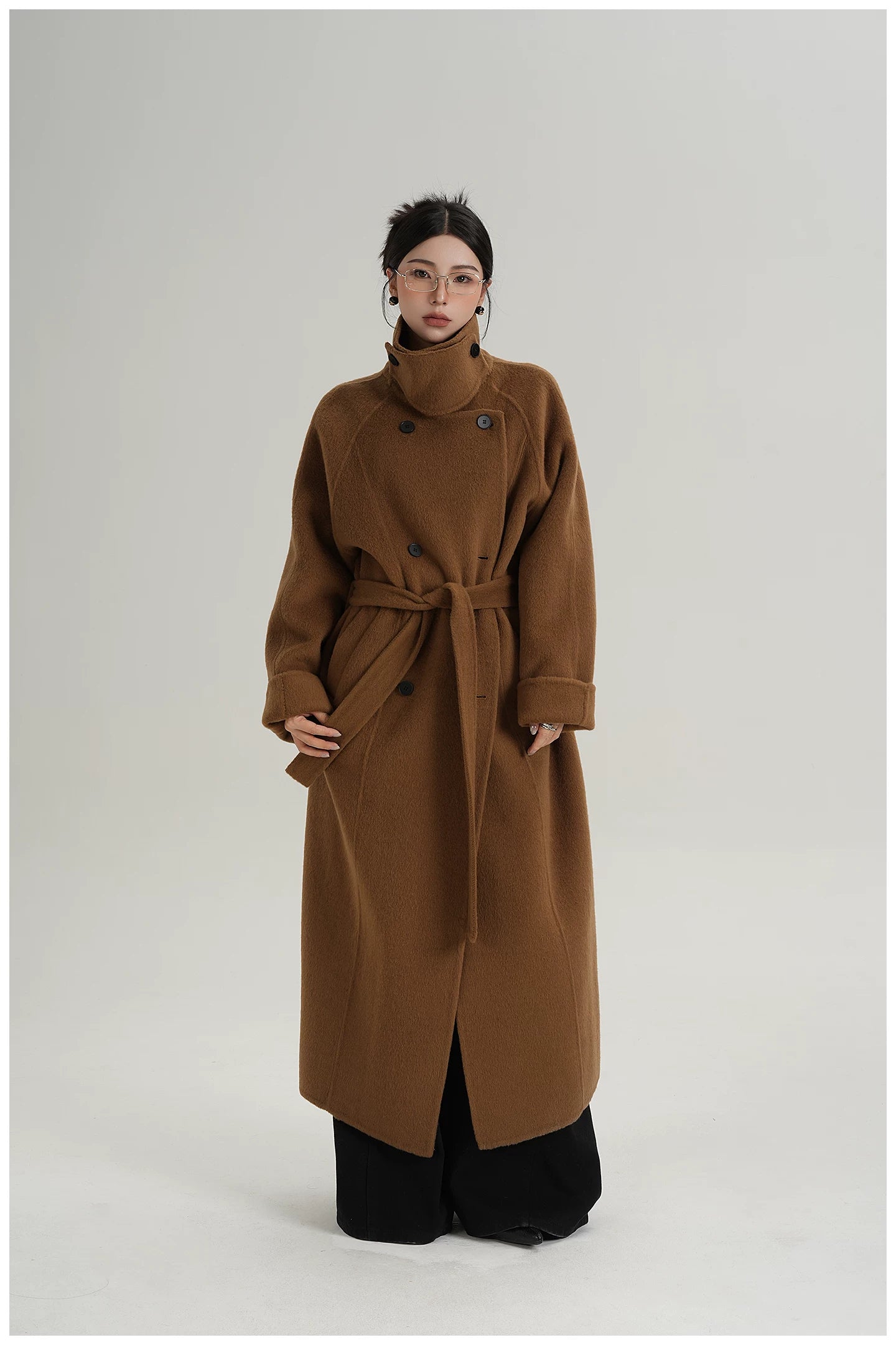 Armor-Collar Long Wool Coat