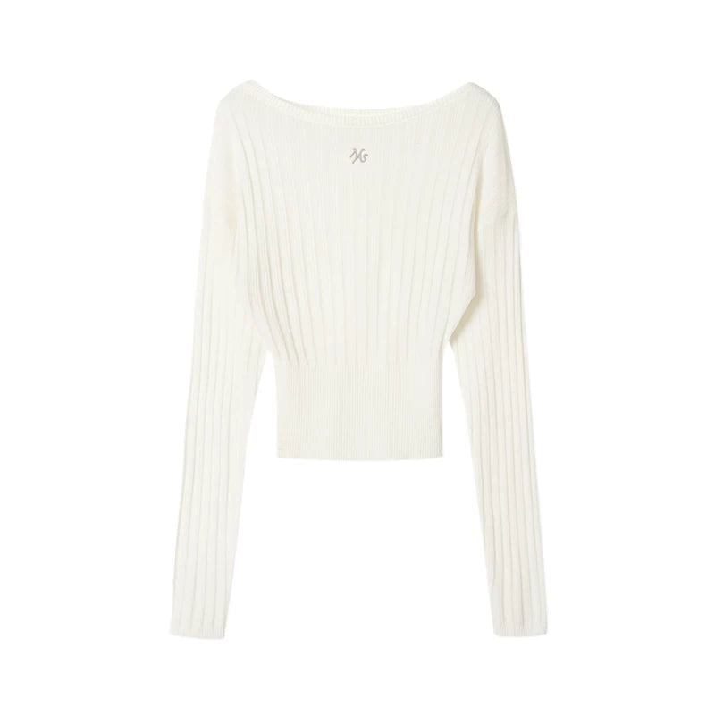Asymmetric Off-Shoulder Merino Wool Sweater