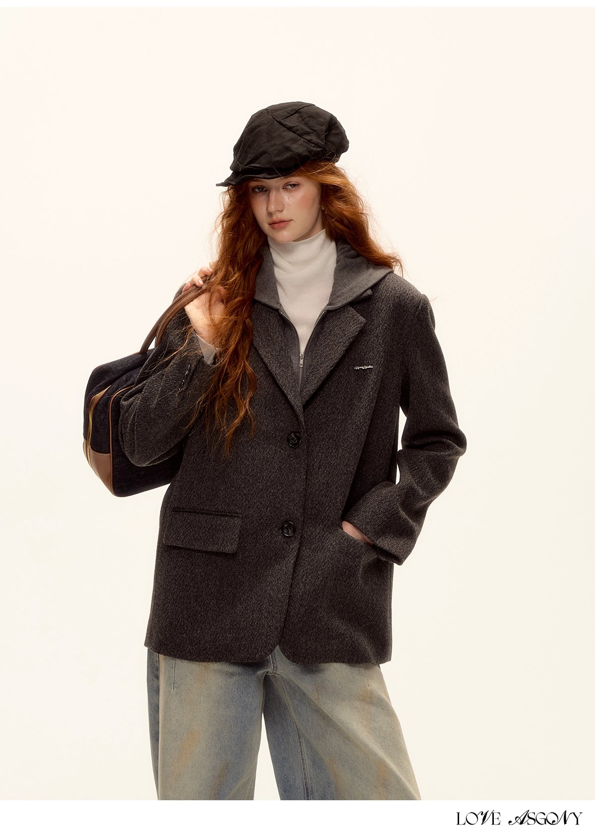 Grey Layered Wool-Blend Hoodie Blazer