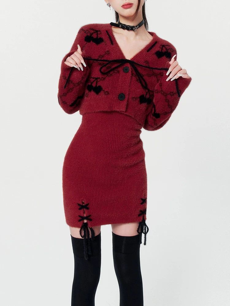 Red Knit Two-Piece Dress Set