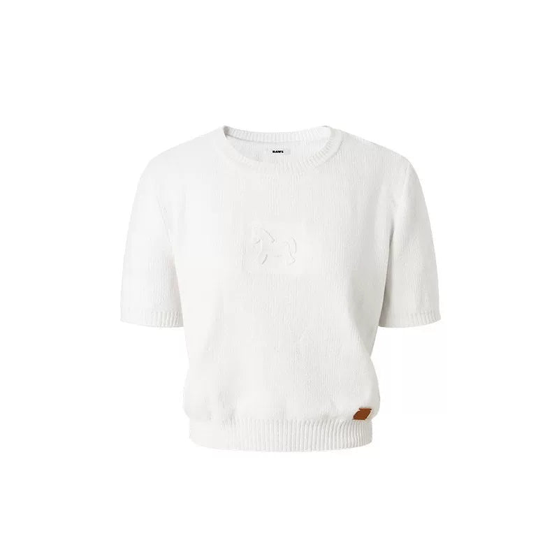 Embossed Logo Cropped Knit Tee