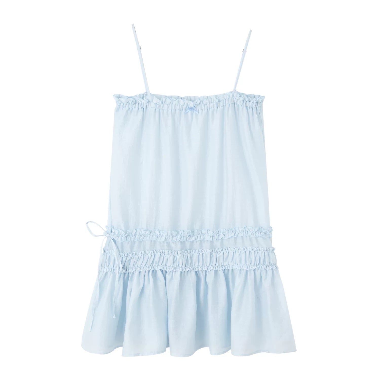 Layered Ruffle Strap Dress & Sheer High-Neck Tee Set