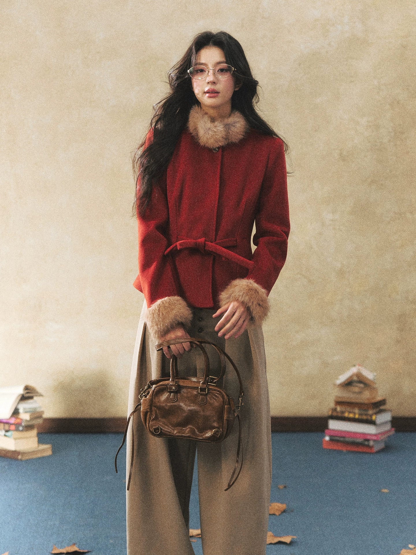 Two-Tone Tie-Detail Wool-Blend Jacket