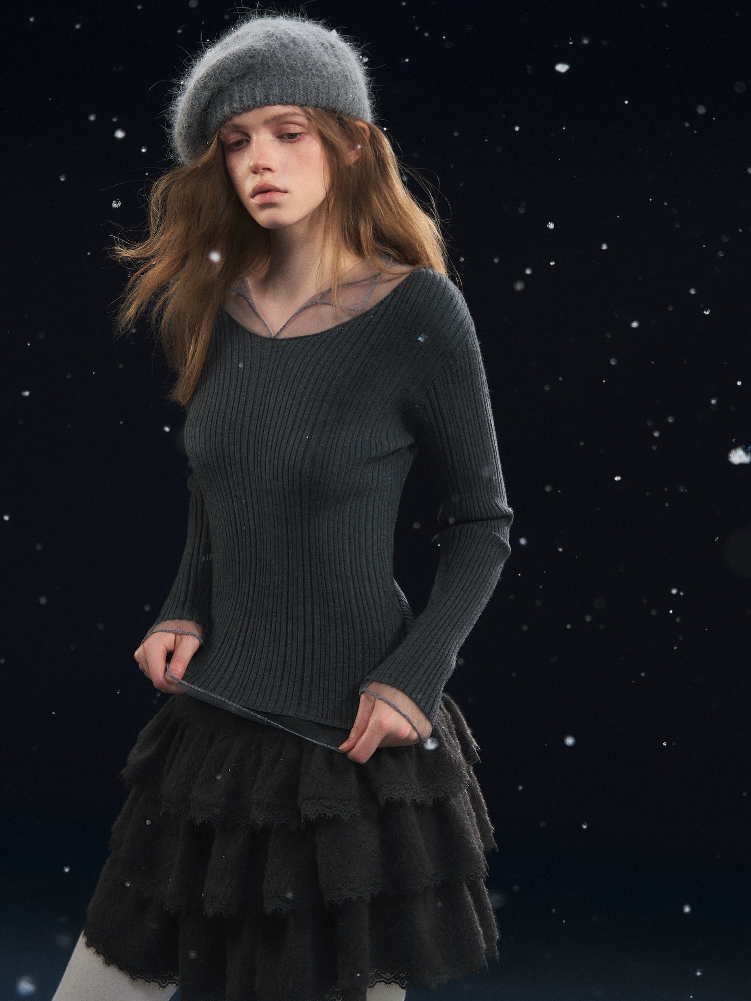 Mesh-Panel High-Stretch Base Crewneck