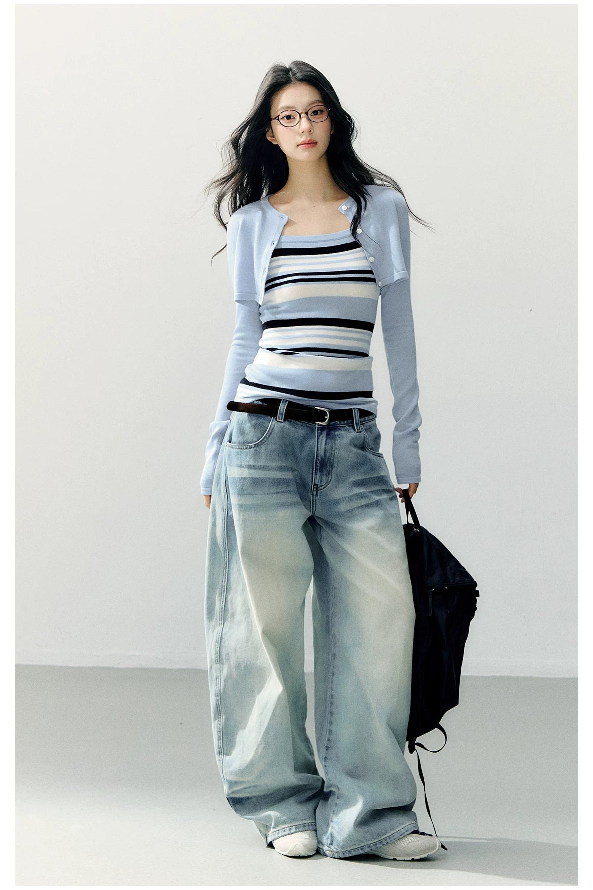 Structured Vest & Striped Camisole Two-Piece Set