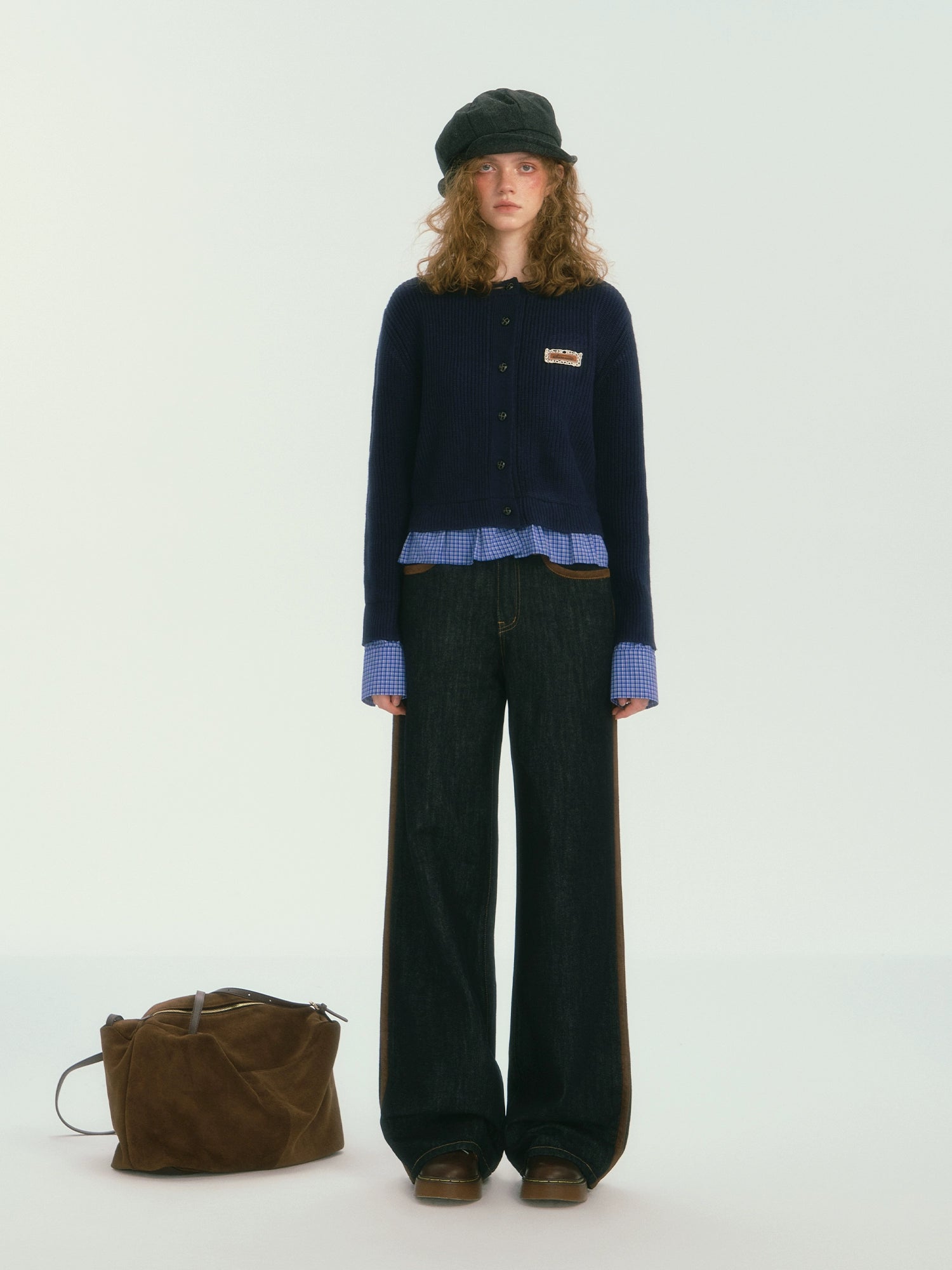 (Final Sale) Plaid Trim Cardigan Sweater - CHINASQUAD