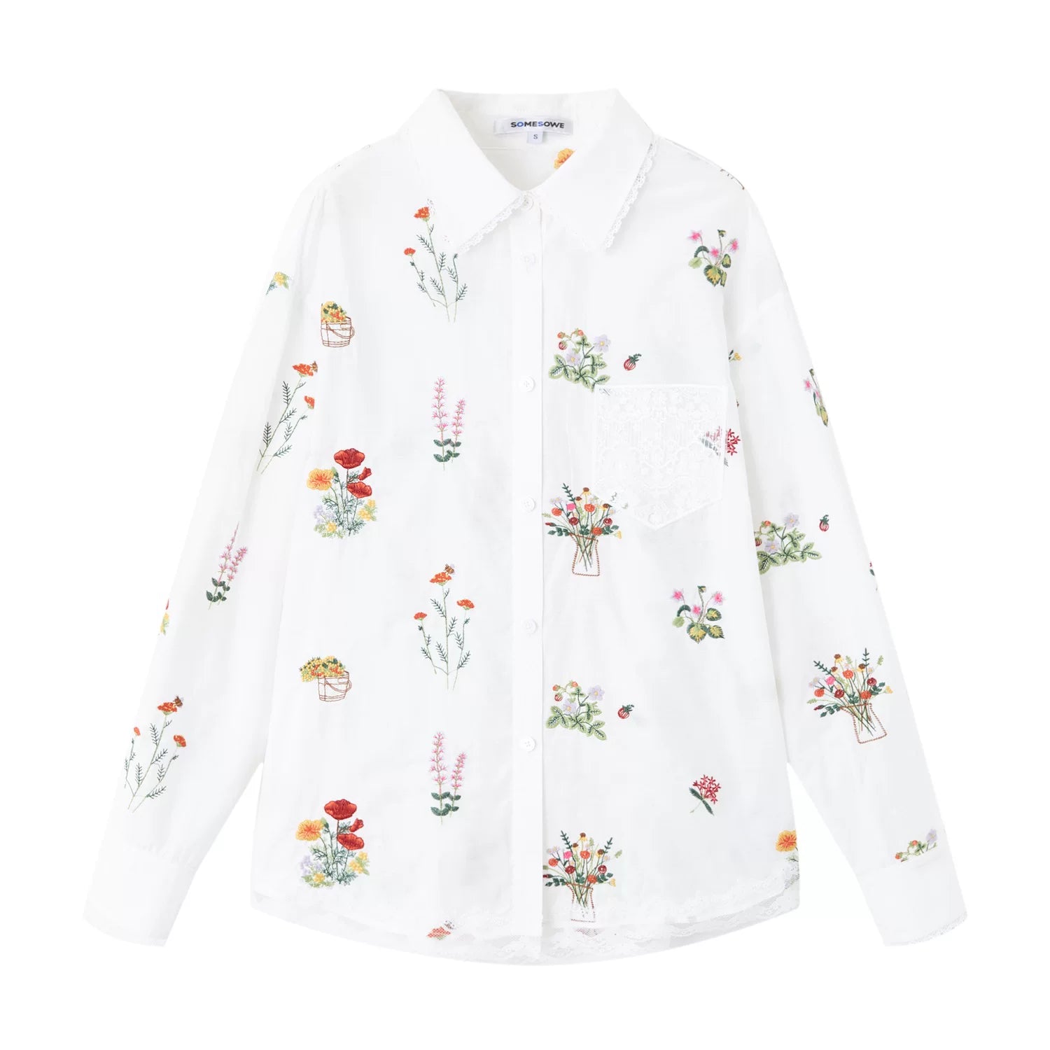 Floral Embroidered Lace Panel Shirt & Mini Skirt Set