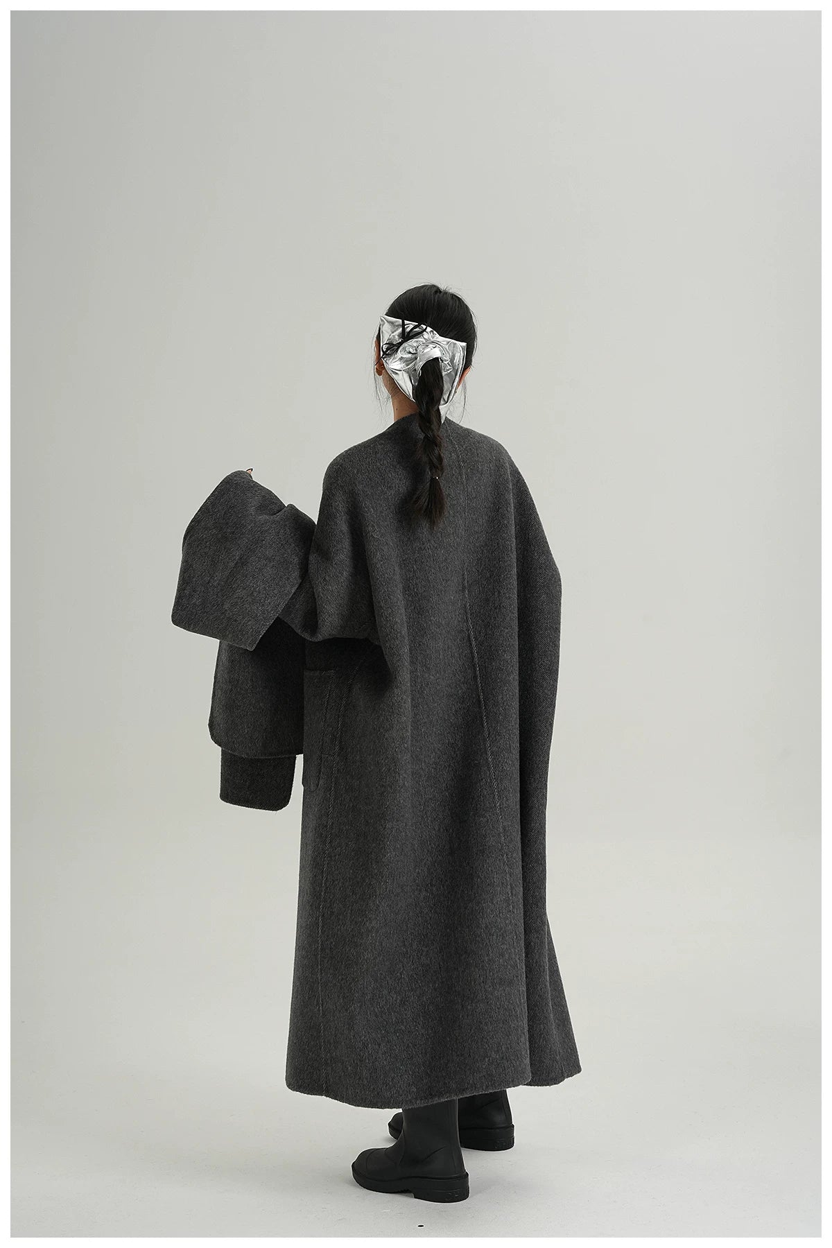 Cape-Style Oversized Long Wool Coat