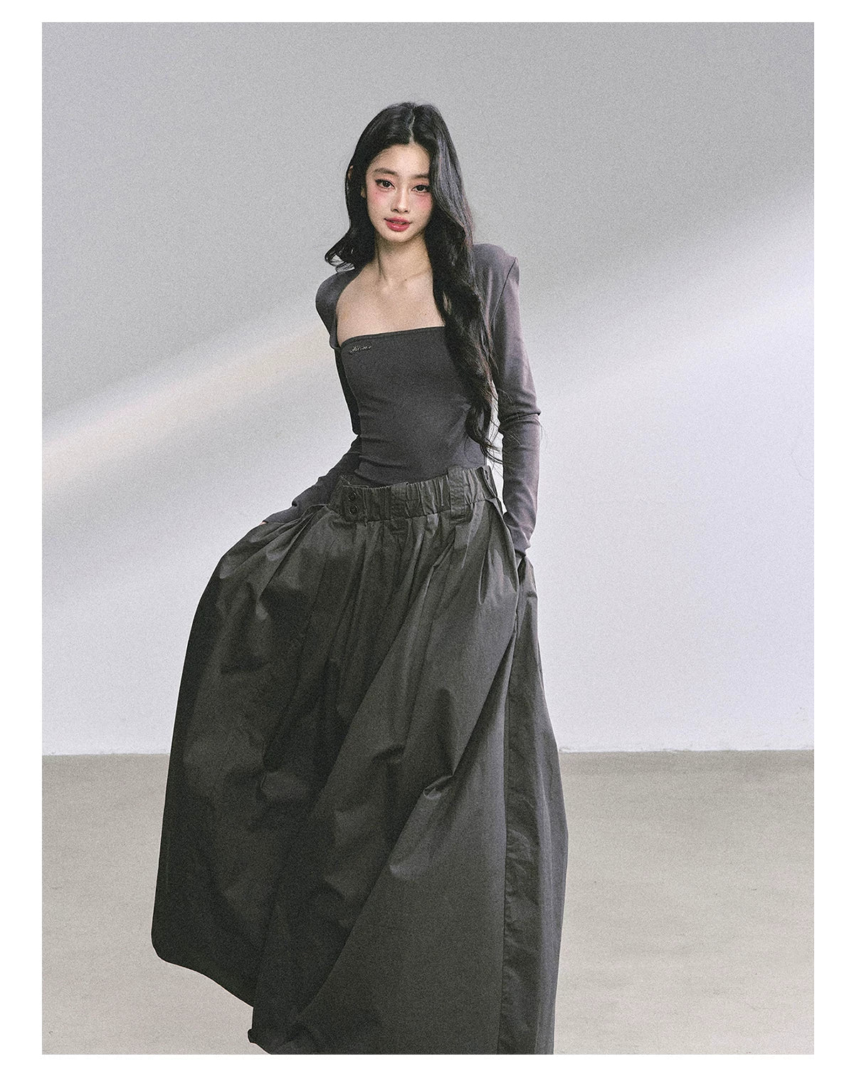 French Relaxed Long Sleeve Maxi Dress