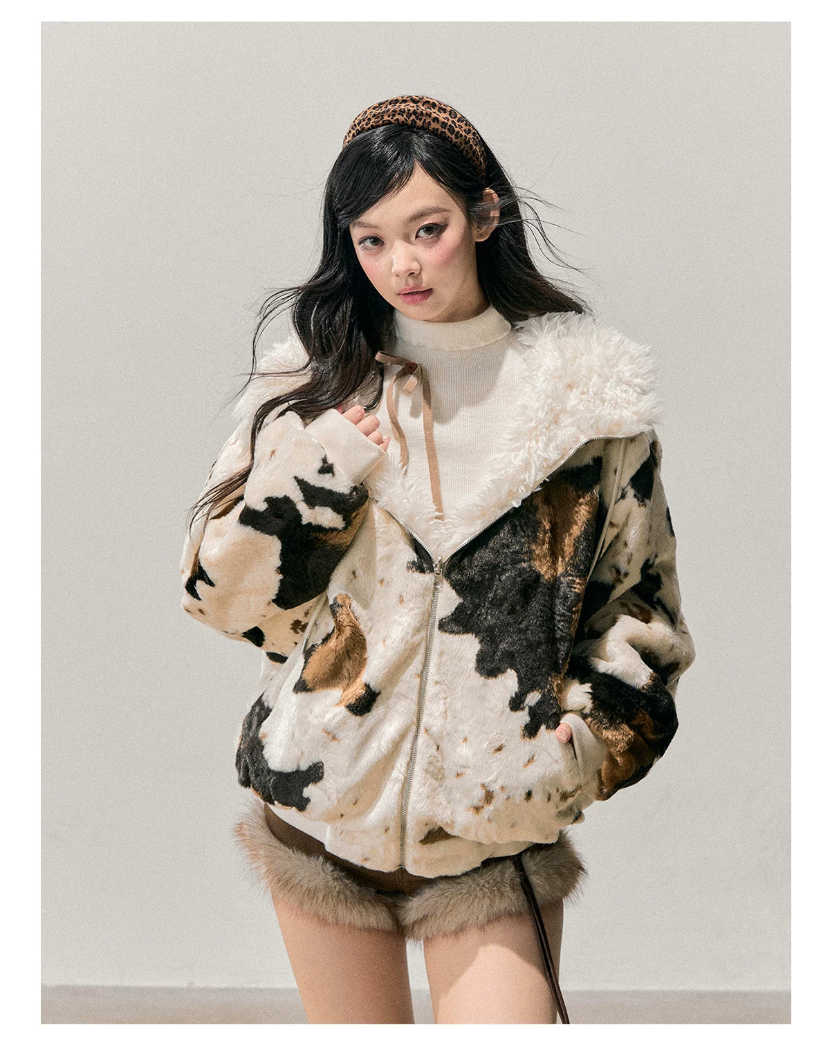 Faux-Fur Wide-Leg Winter Mini Shorts