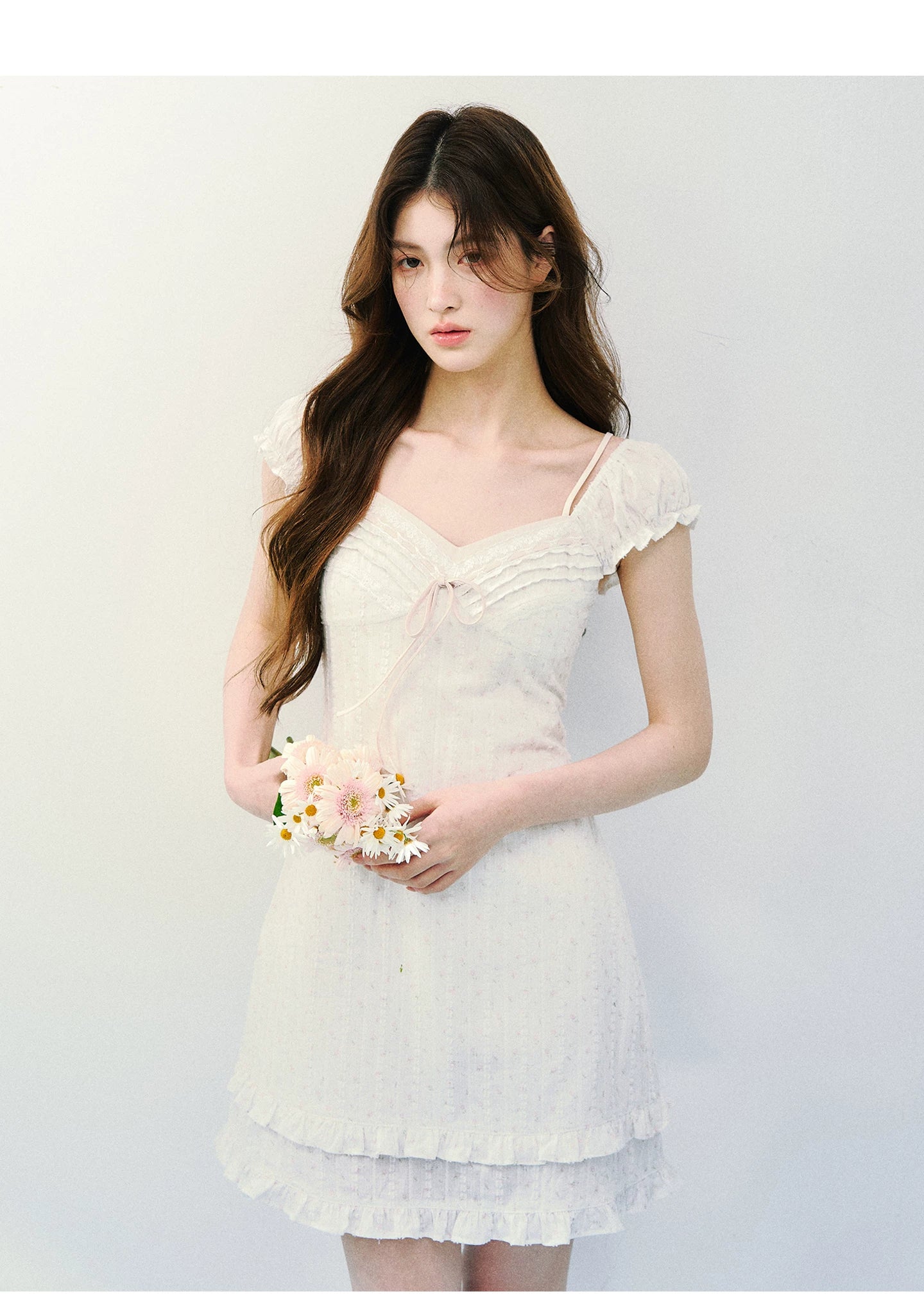 Vintage Floral Layered Square-Neck Dress
