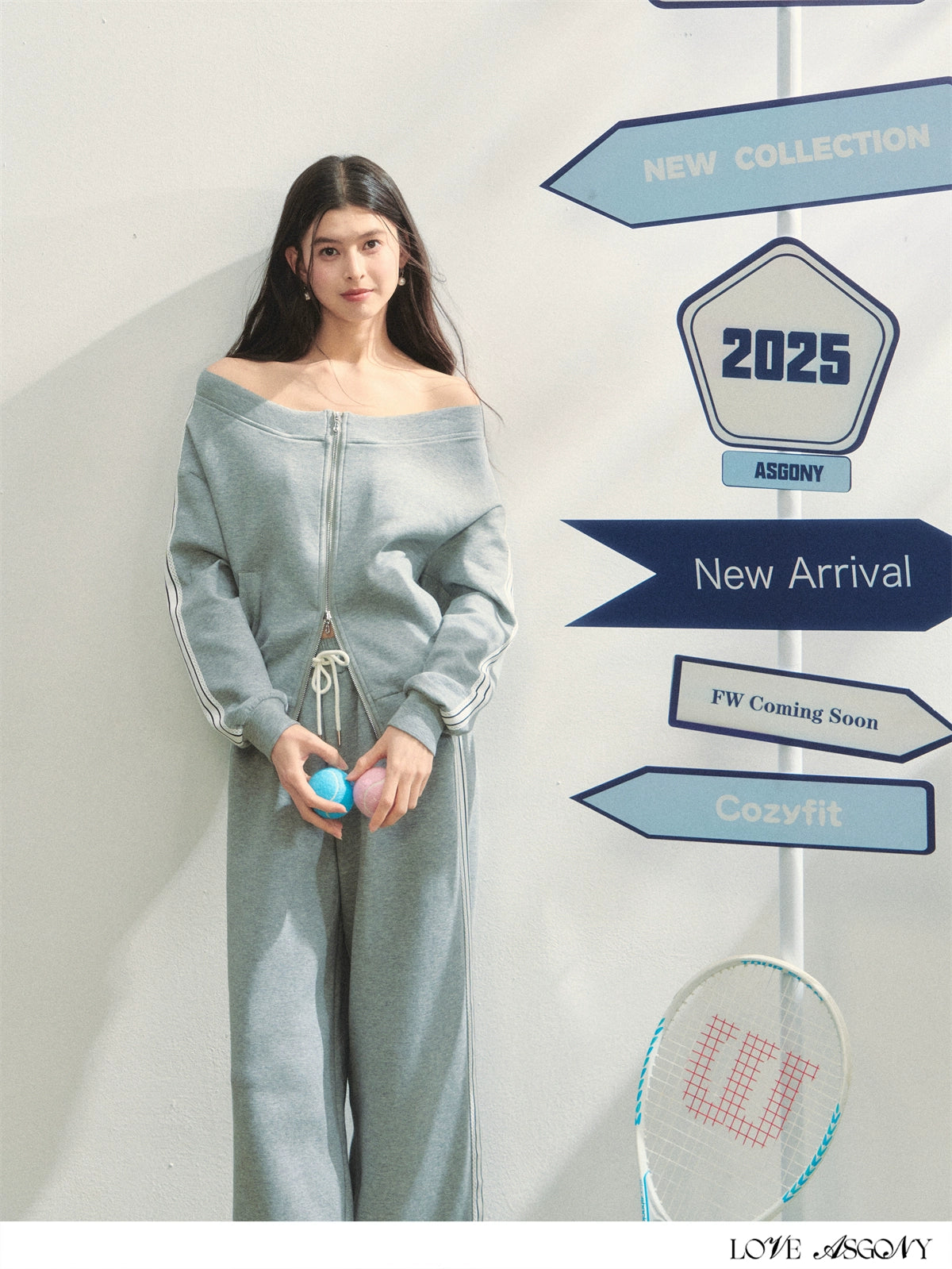 Off-Shoulder Zip-up Sweatshirt & Pants Set - CHINASQUAD