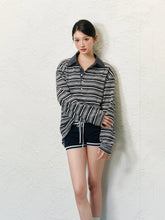 Striped Color-block Polo Collar Long Sleeve T-shirt - CHINASQUAD