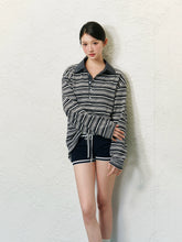 Striped Color-block Polo Collar Long Sleeve T-shirt - CHINASQUAD