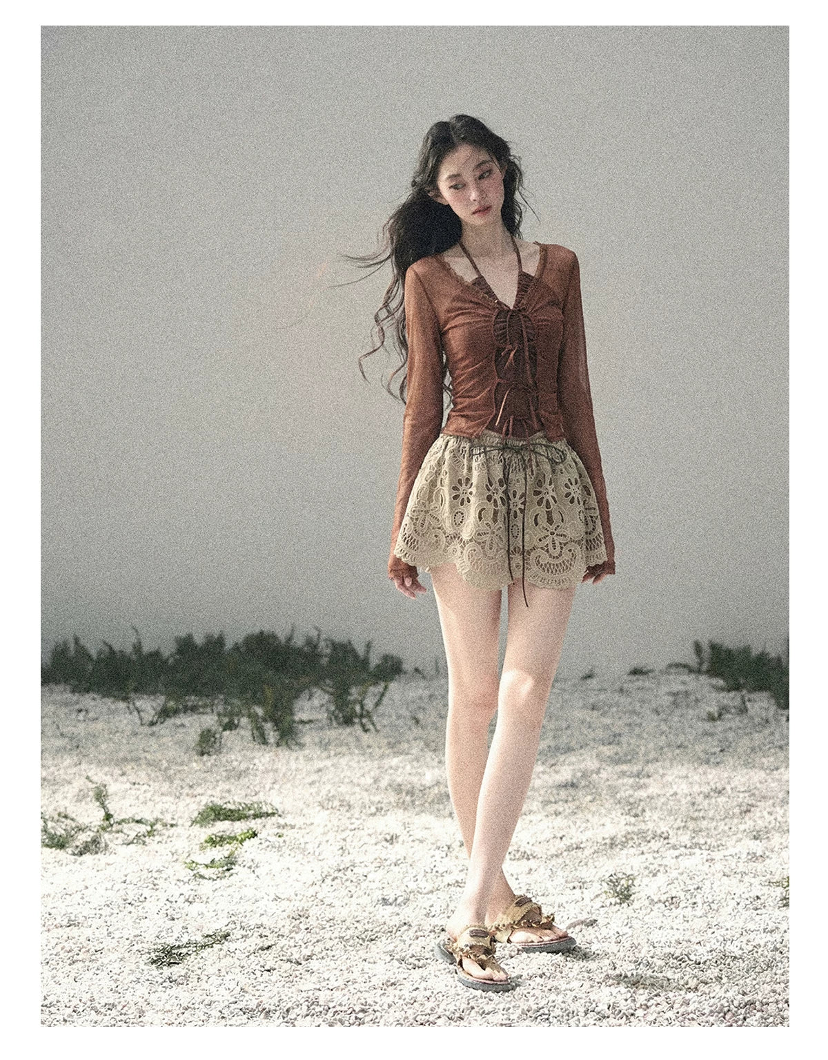 Soft Sand Ruched Tie-Front Cardigan