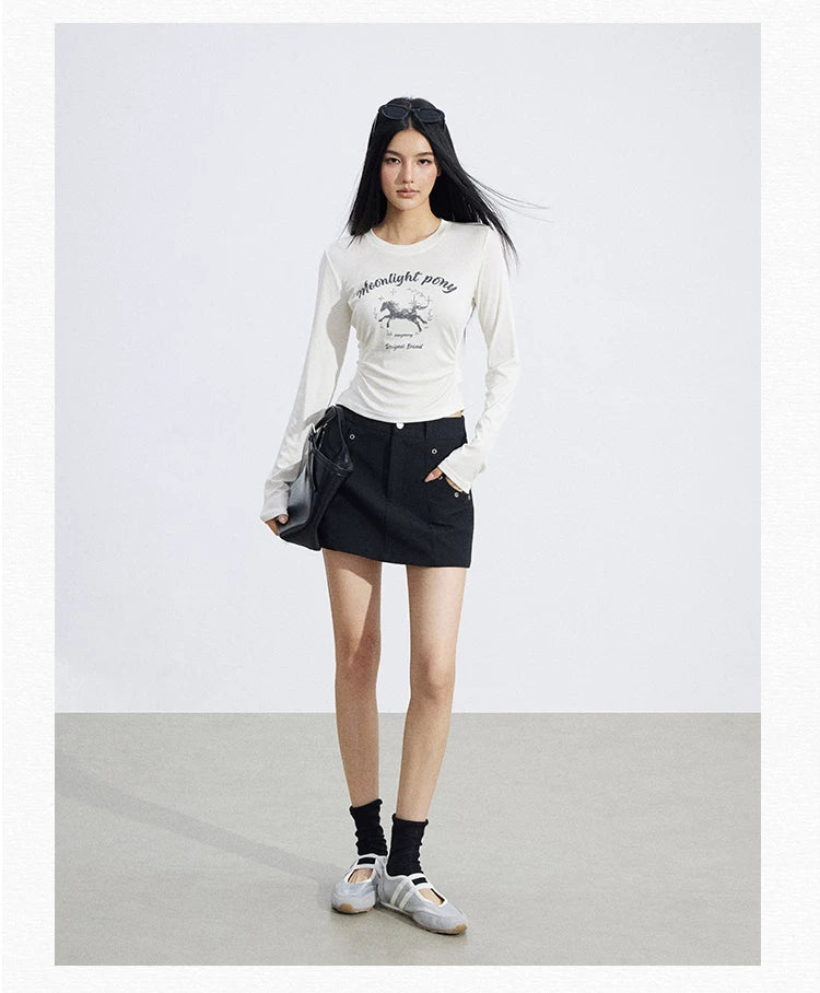 Ice-Silk Lyocell Pony Graphic Fitted T-Shirt