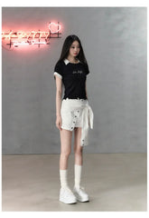 Deep Blue & Black Mock Two-piece Knit Sweater with Patchwork Short Sleeves - CHINASQUAD