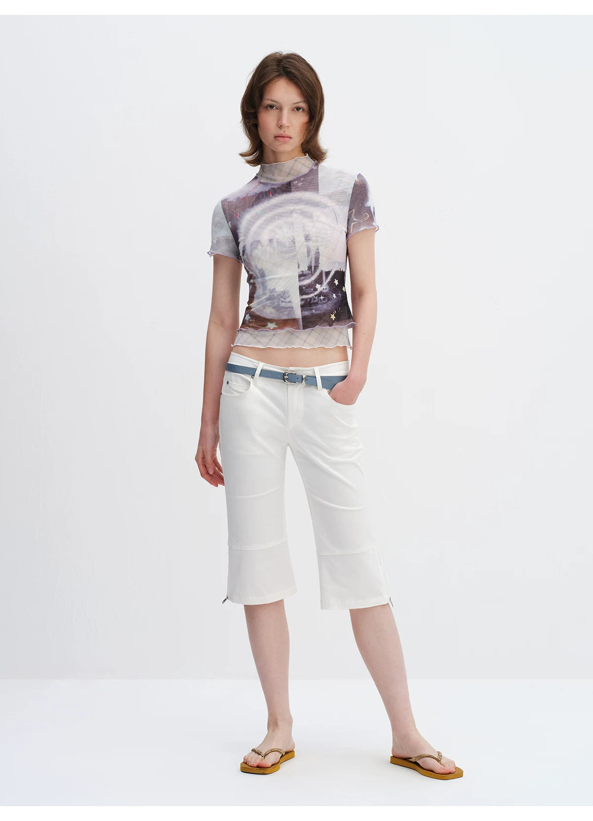 Magic Fountain Sheer Mesh Layered Slim-Fit T-Shirt