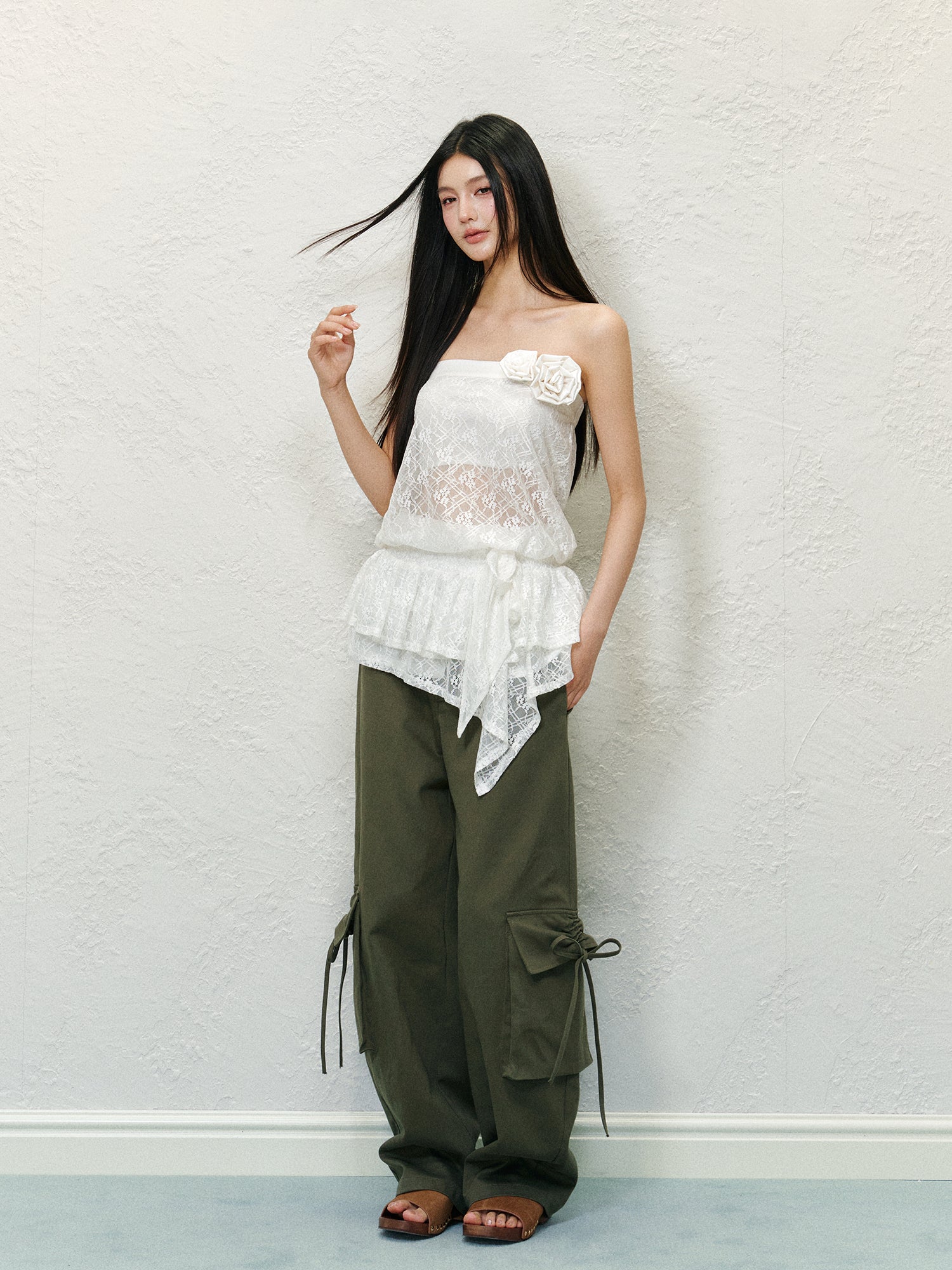 3D Floral Lace Strapless Dress - CHINASQUAD