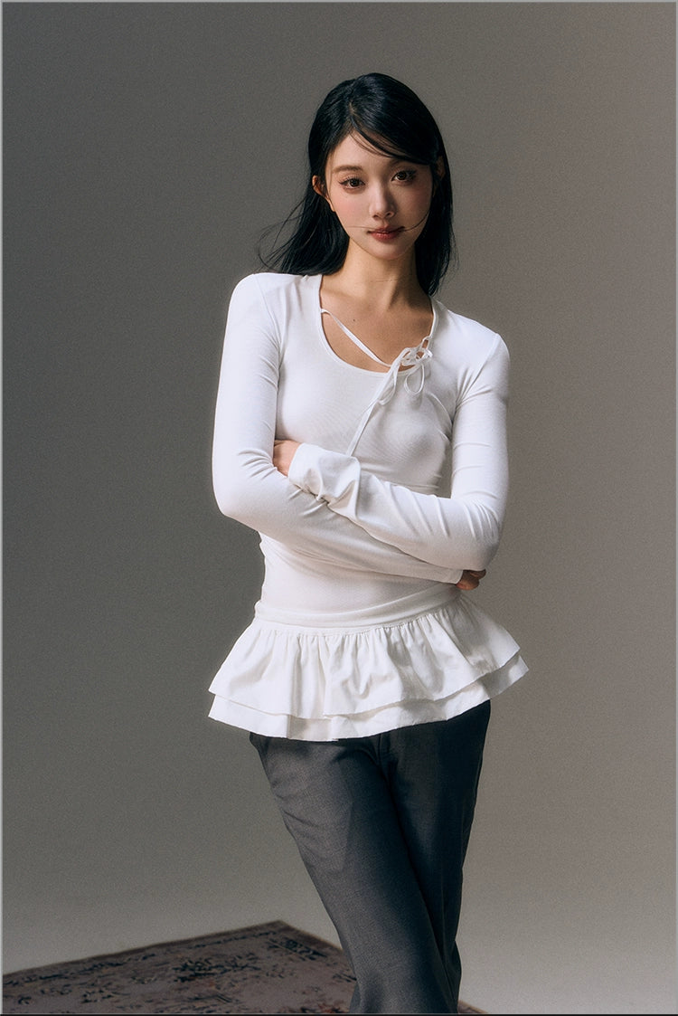 Mesh Lace Up Backless Blouse - CHINASQUAD