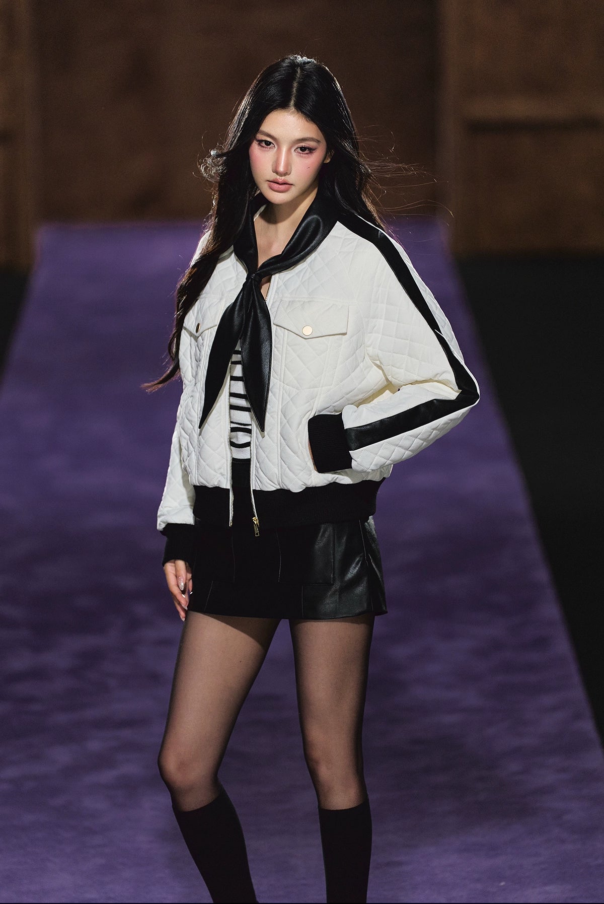 Diamond Quilted Bow-Tie Cotton Padded Jacket