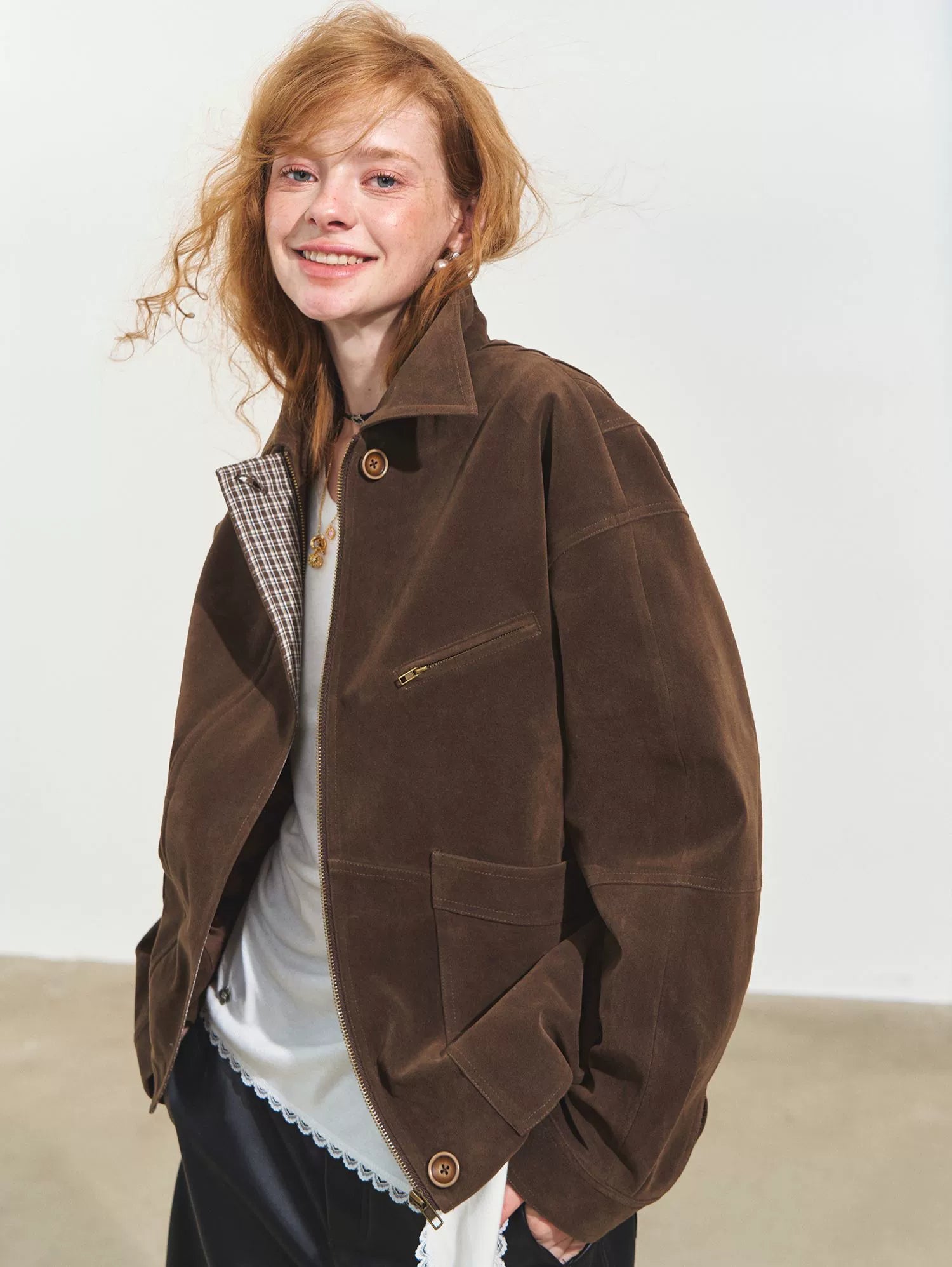 Suede Fog-Effect Oversized Jacket - CHINASQUAD