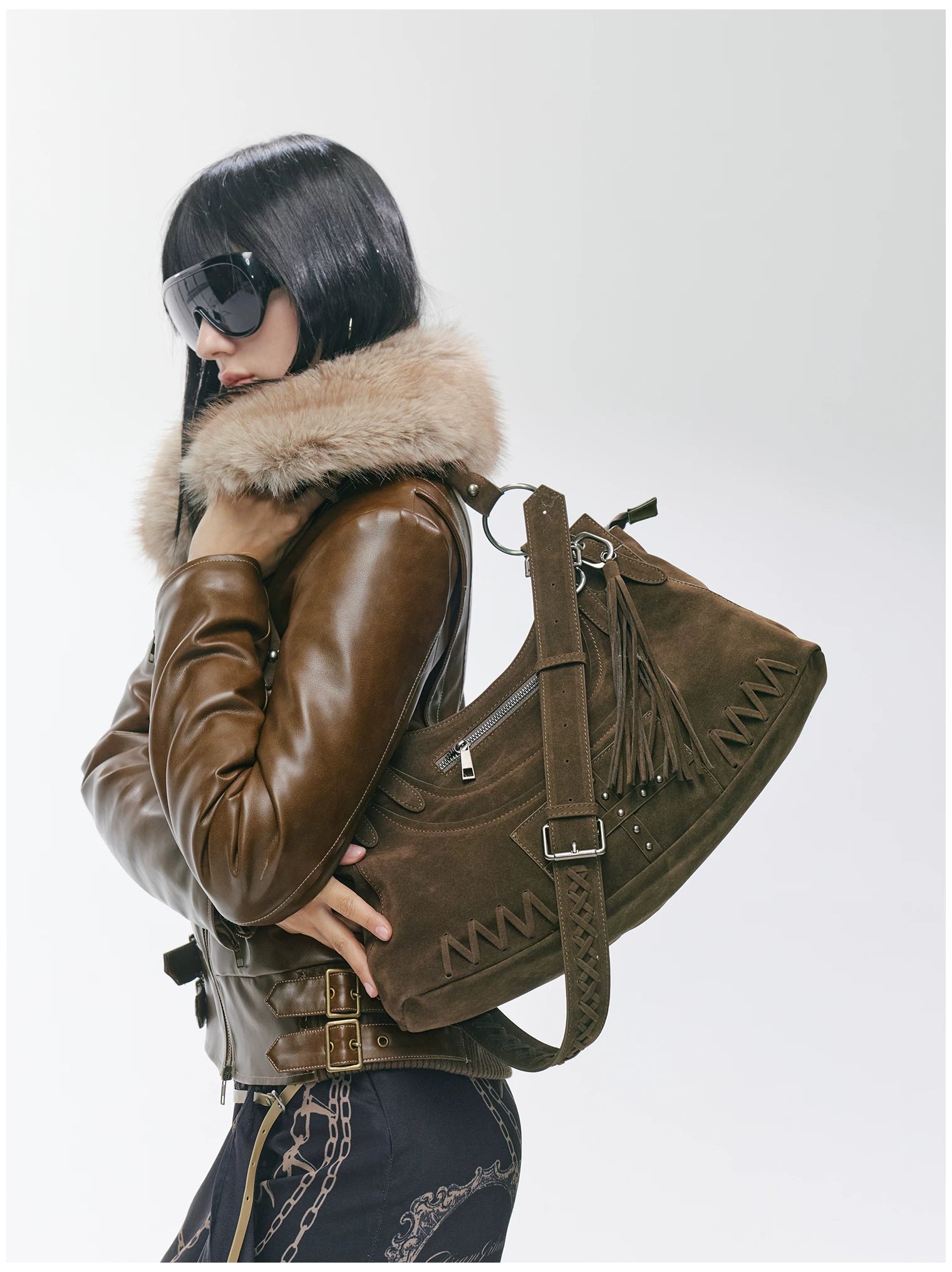 Vintage Studded Fringe Punk Shoulder Bag