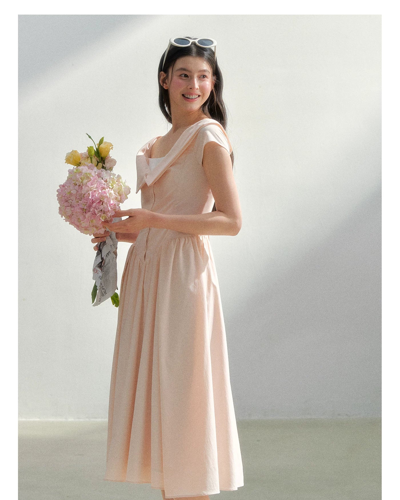 Pink Off-Shoulder Design Dress