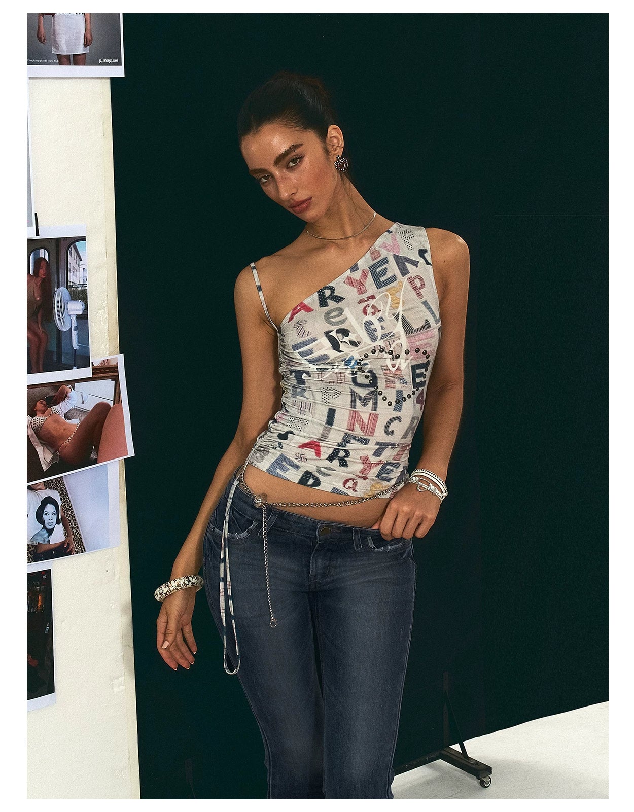 Vintage Graphic One-Shoulder Cinched Crop Tee