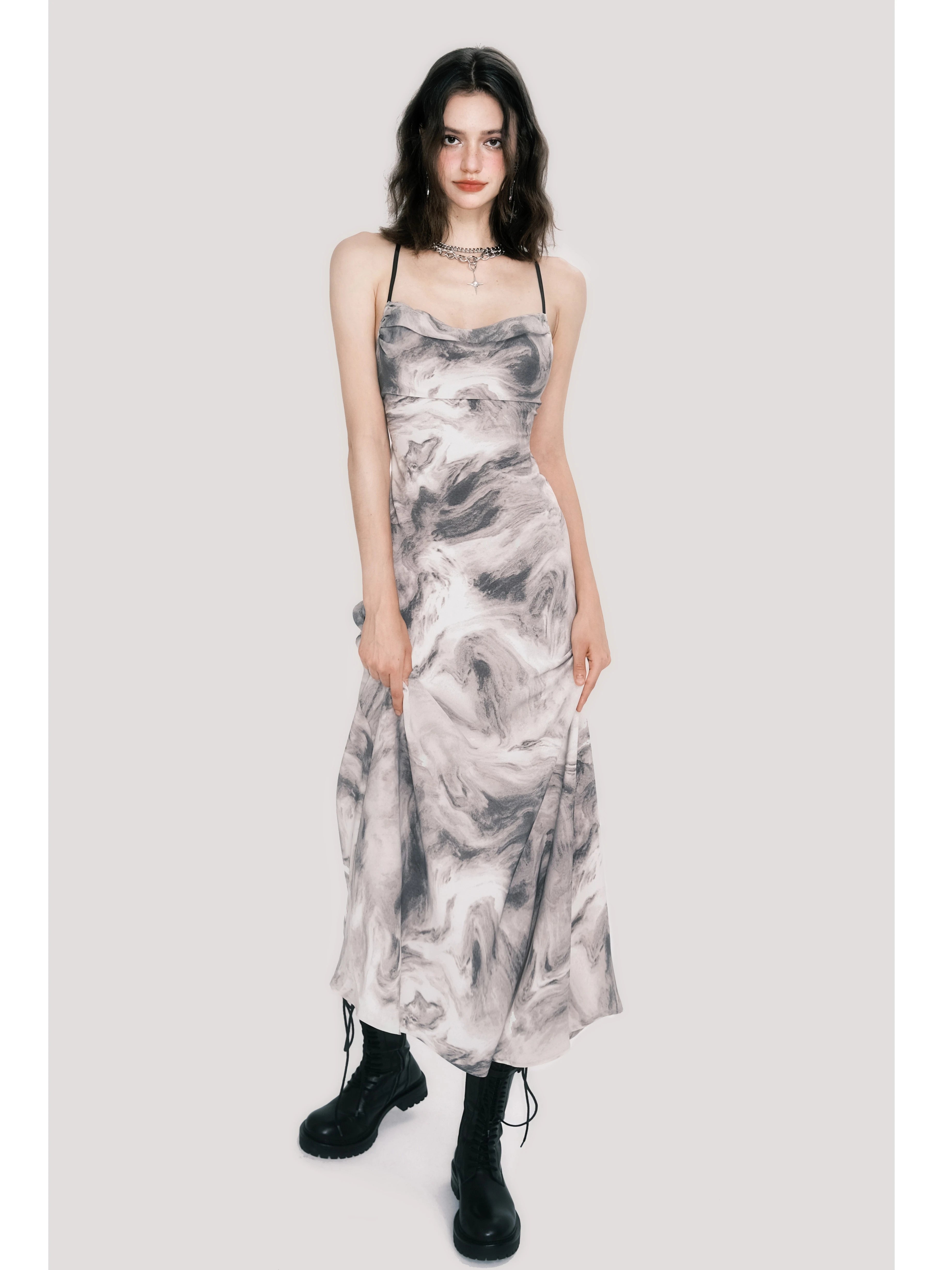 New Chinese Cowl-Neck Backless Maxi Dress