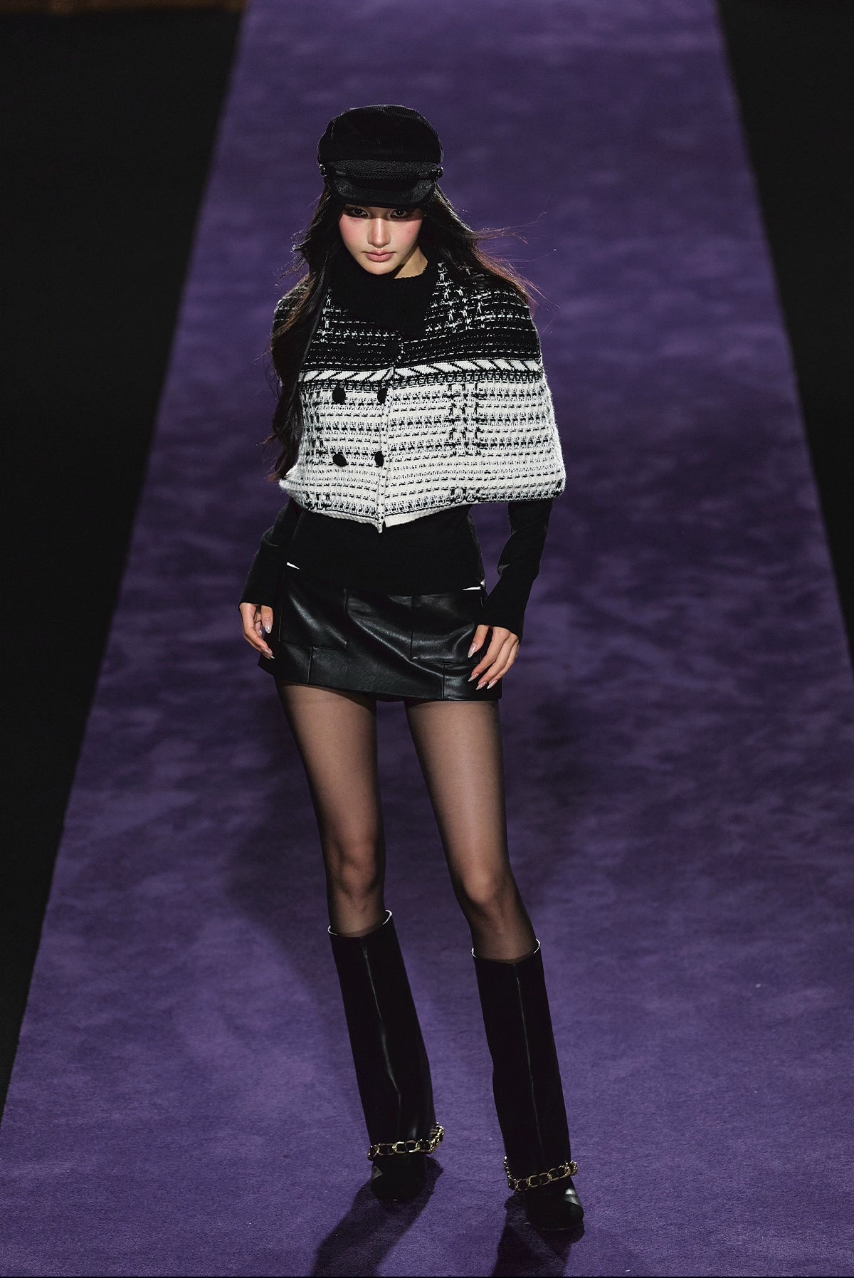 Tweed-Inspired Knit Cape & Crewneck Set