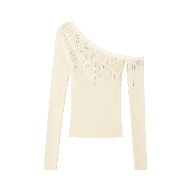 Asymmetric Off-Shoulder Sculpt Knit Crewneck