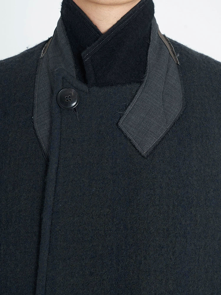 Dark Green & Gray Multi-Collar Woolen Coat - CHINASQUAD