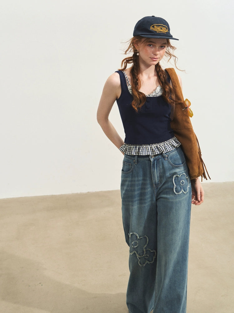 Plaid Halter Fake Two-Piece Inner Vest - CHINASQUAD