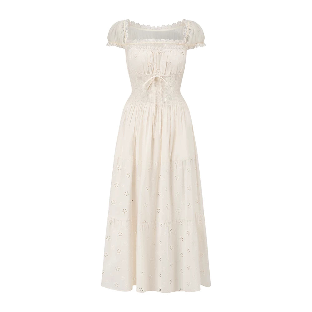 White Pastoral First-Love Cinched-Waist Dress