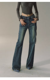 Vintage Distressed Flared Denim Jeans - CHINASQUAD