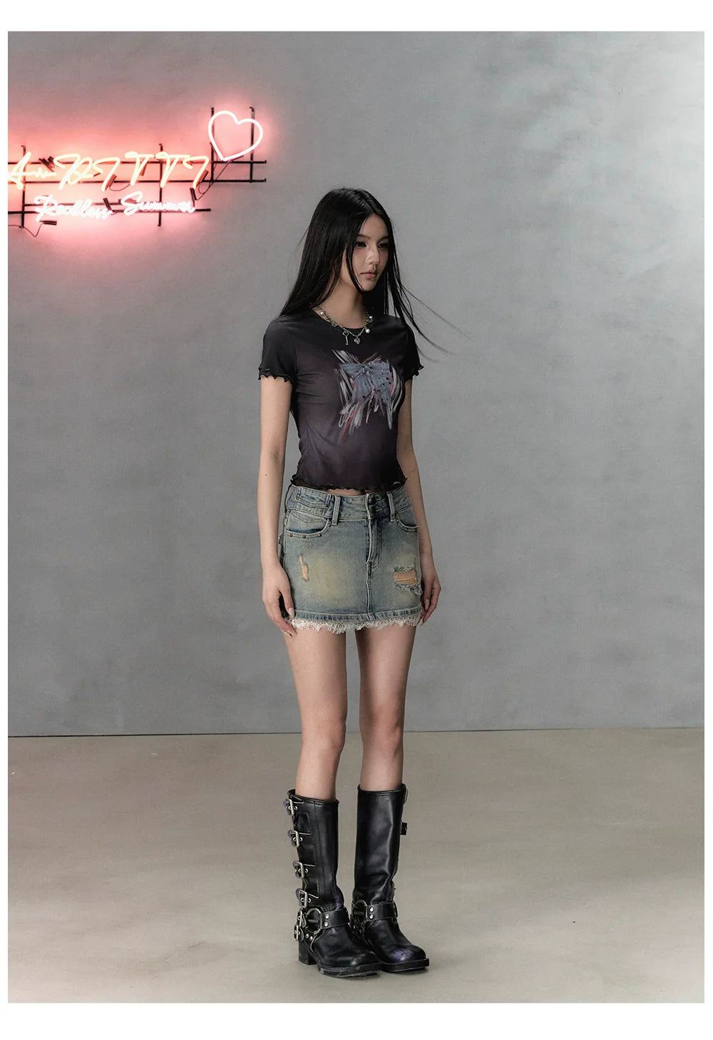 Pink & Black Bow Print Round Neck Short Sleeve - CHINASQUAD