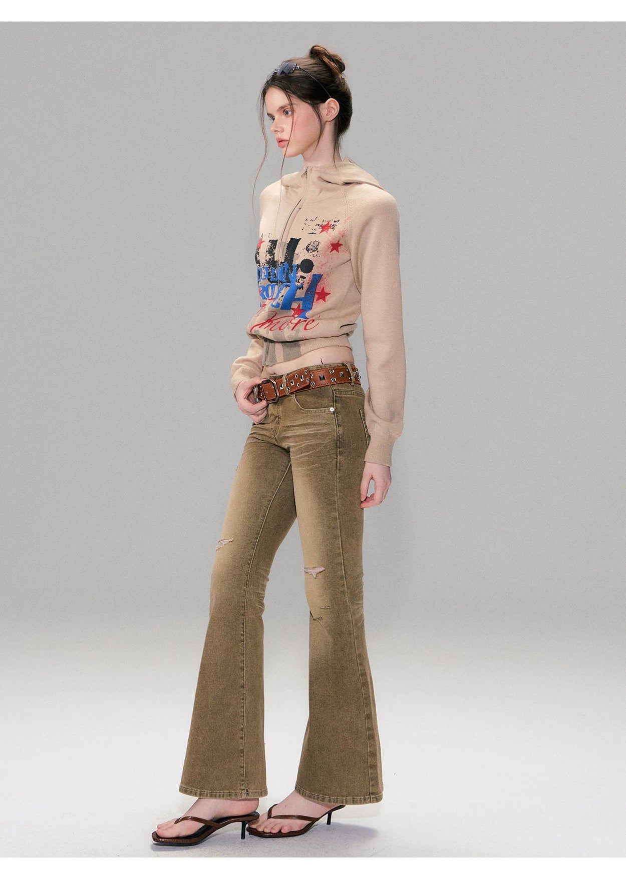 Low-Rise Distressed Washed Denim Jeans