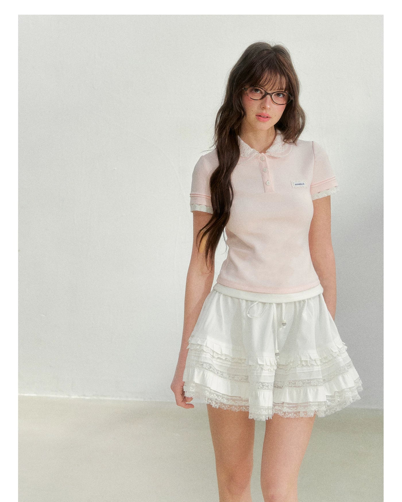 Embroidered Collar Pink Knit Polo