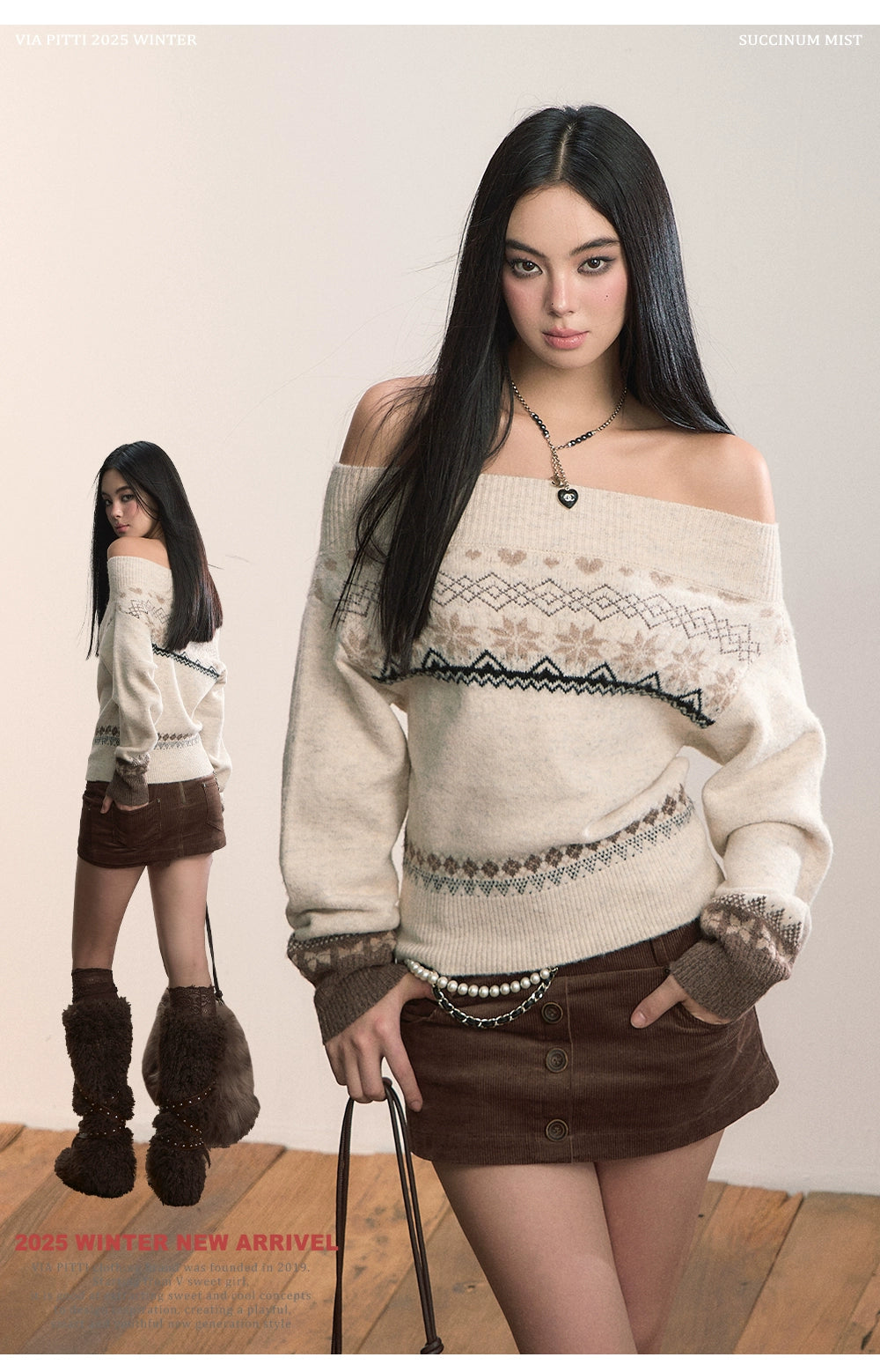 Fair Isle Off-Shoulder Wool Blend Knit Sweater