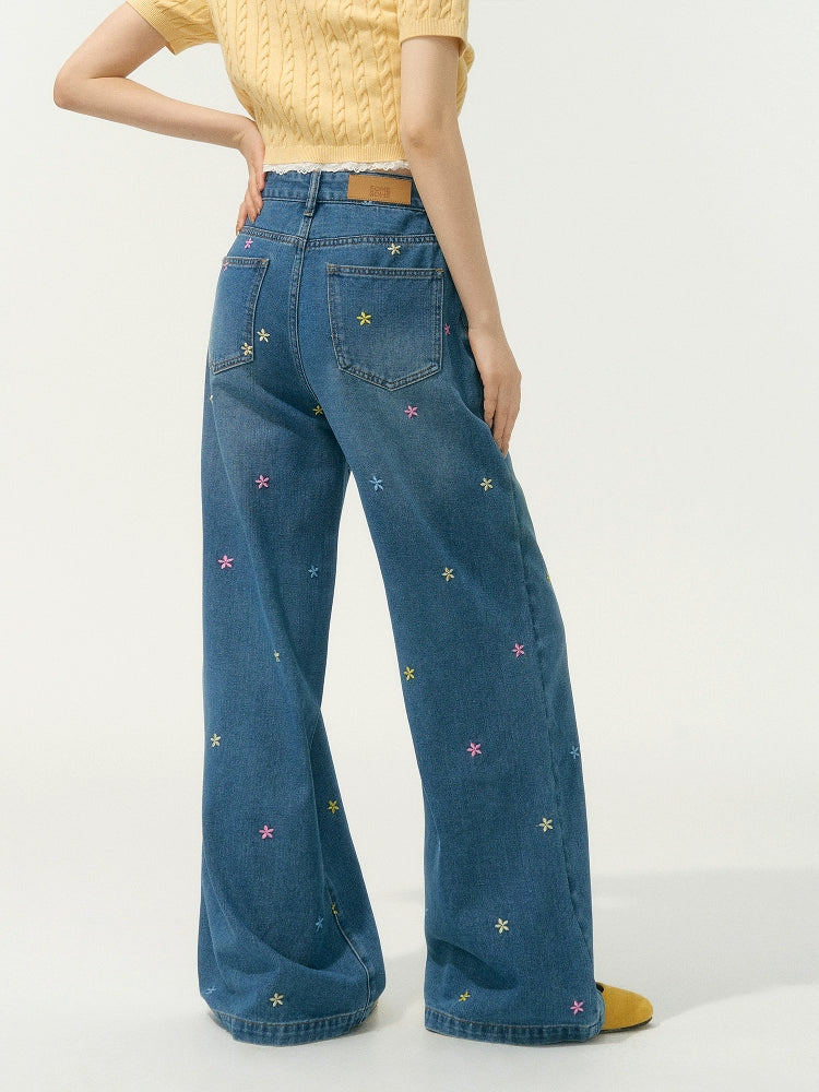 Embroidered High-Waisted Wide-Leg Pants - CHINASQUAD