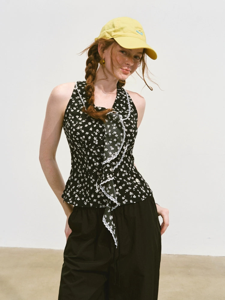 V-Neck Lace Halter Vest - CHINASQUAD