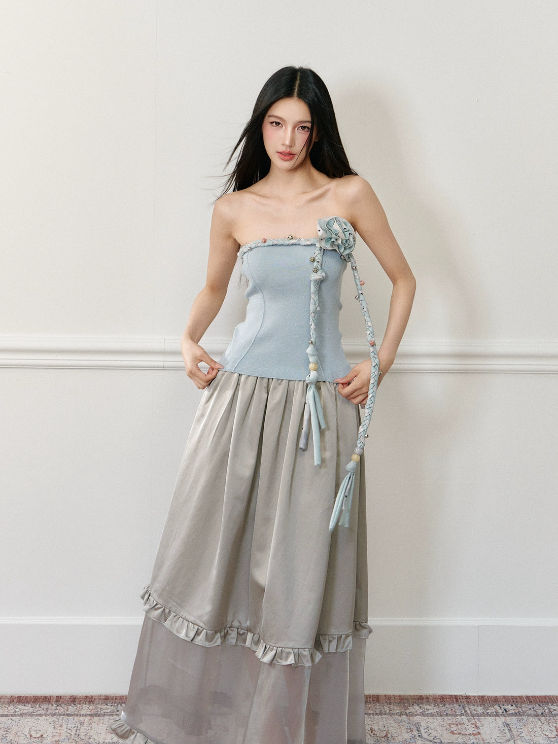 Light-Colored Waist-Cinched Bandeau Tube Top - CHINASQUAD