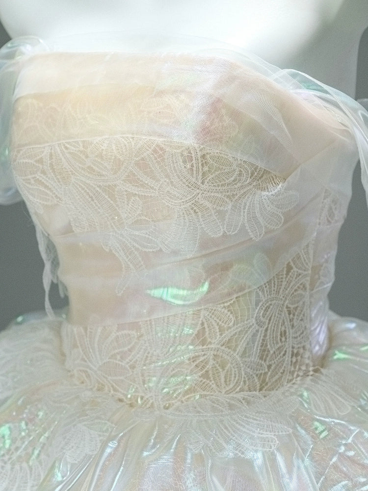 Iridescent Fructose-Sheen Tiered Couture Gown