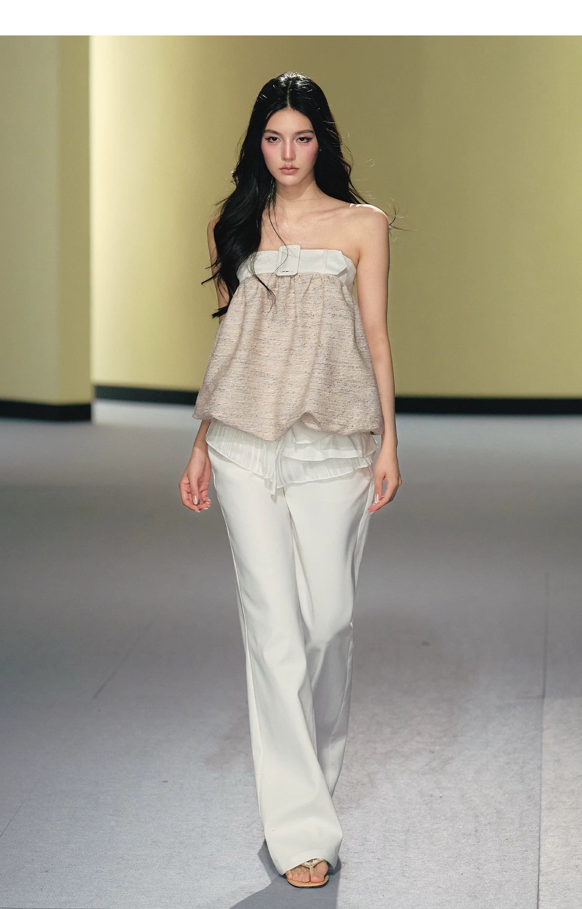 Textured Tweed Bubble-Hem Bandeau Top