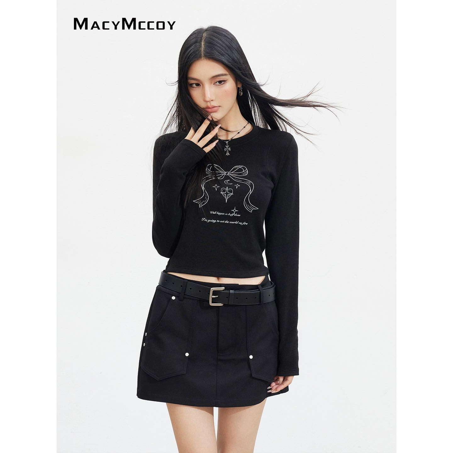 MacyMccoy Bow Graphic Long-Sleeve T-shirt - CHINASQUAD